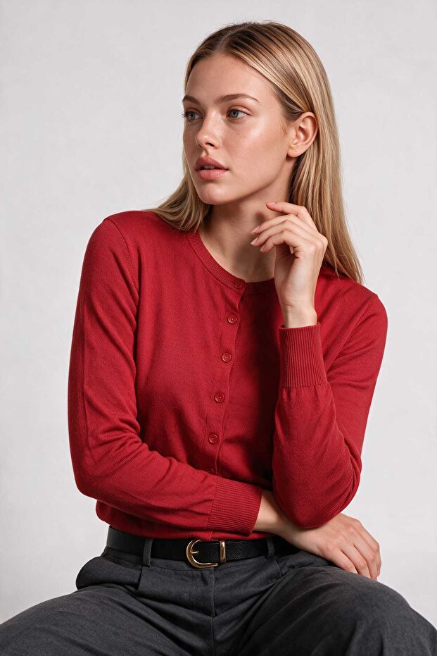 Basic Seasonal Knitwear Cardigan 4410 Lki̇0067 Red