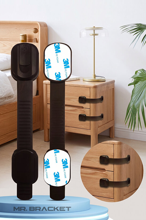 2-Pack Coffee Color Adjustable 3m Adhesive Drawer Cabinet Child Safety Lock Refrigerator Window Lock