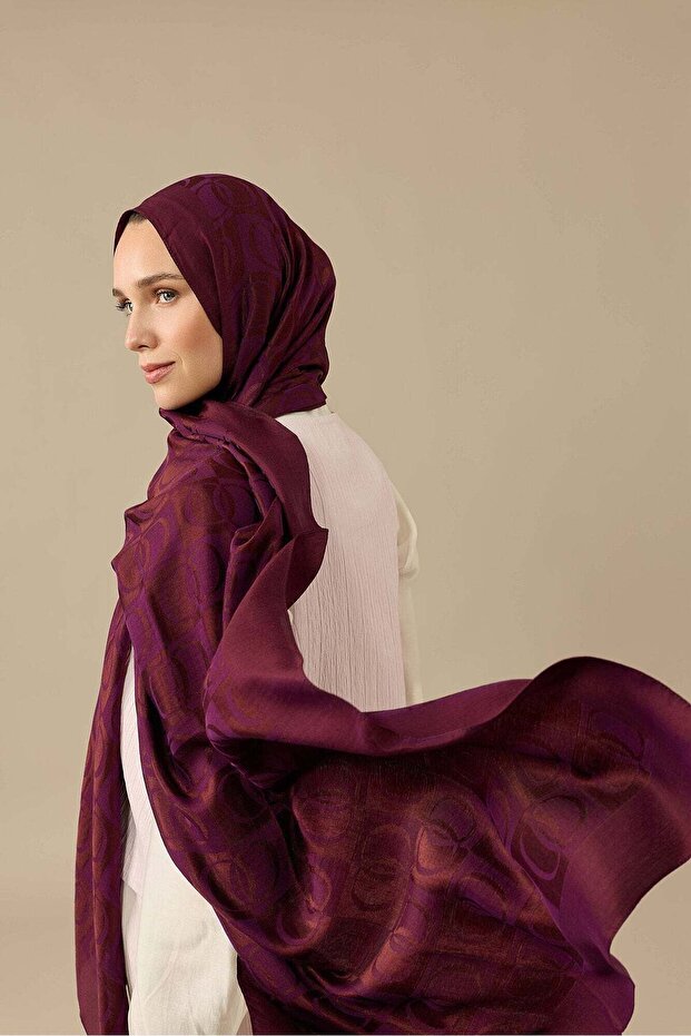 Checkerboard Pattern Plum Naia Cotton Shawl 70X200