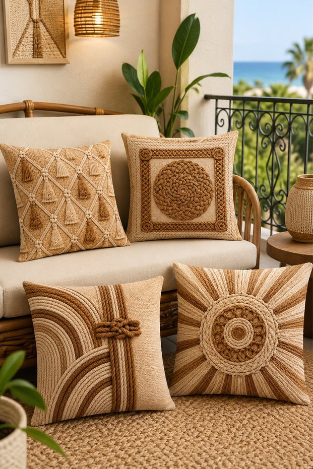 Tasseled Knitted Patterned 4-Piece Throw Pillow Cover Set