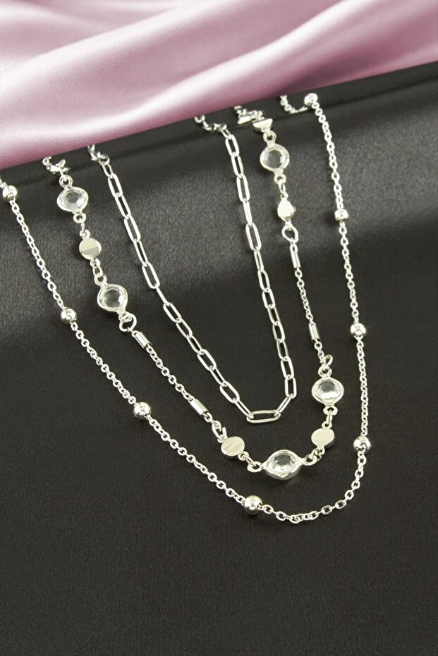 Round Crystal Stone Triple Necklace