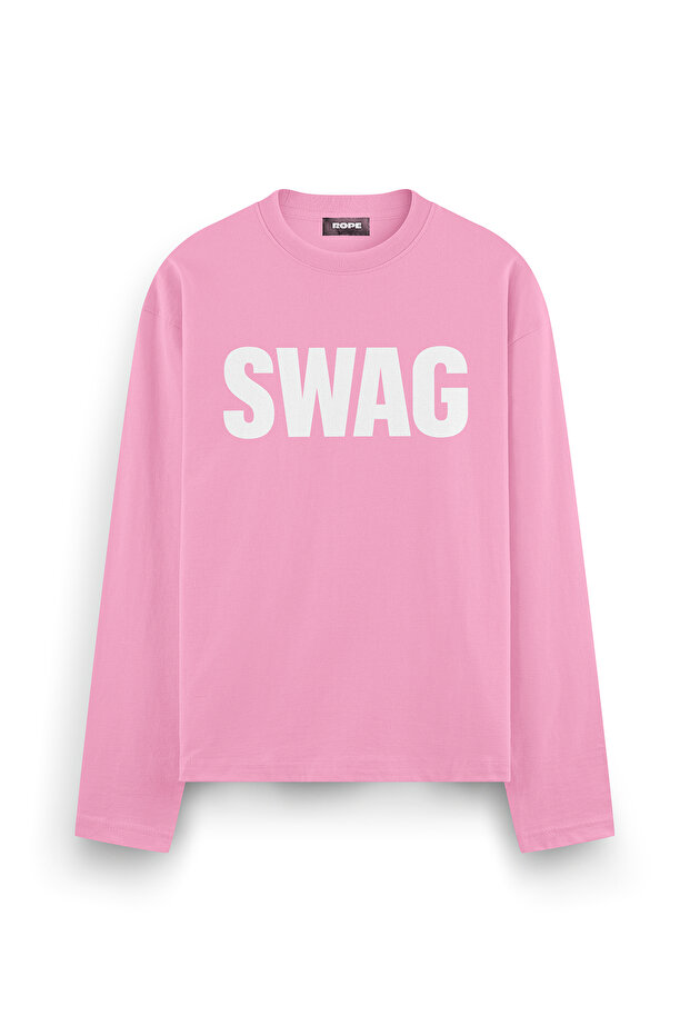 Swag Printed Long Sleeve Oversize Fit T-Shirt Pink