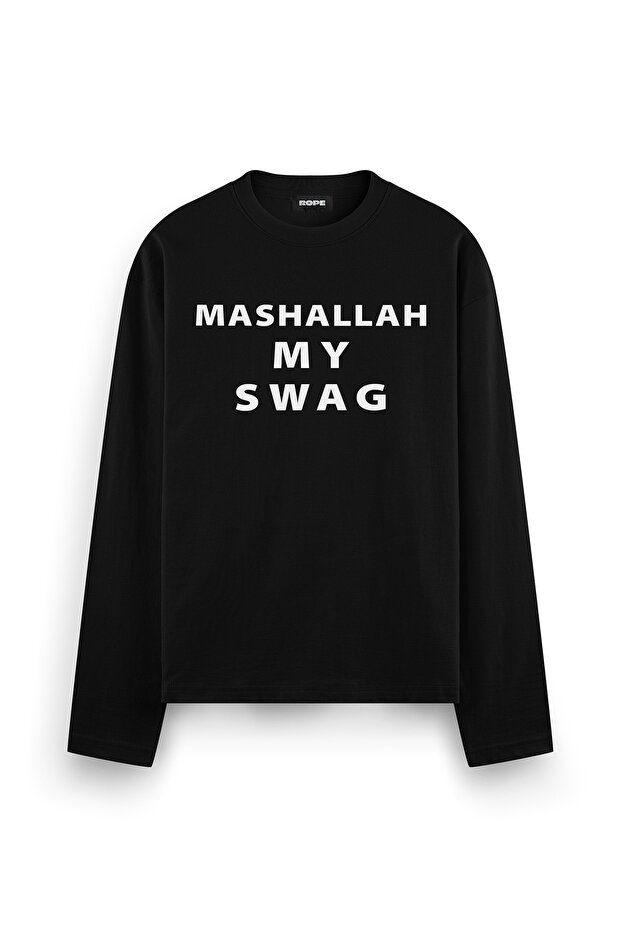 Mashallah My Swag Printed Long Sleeve Oversize Fit T-Shirt Black
