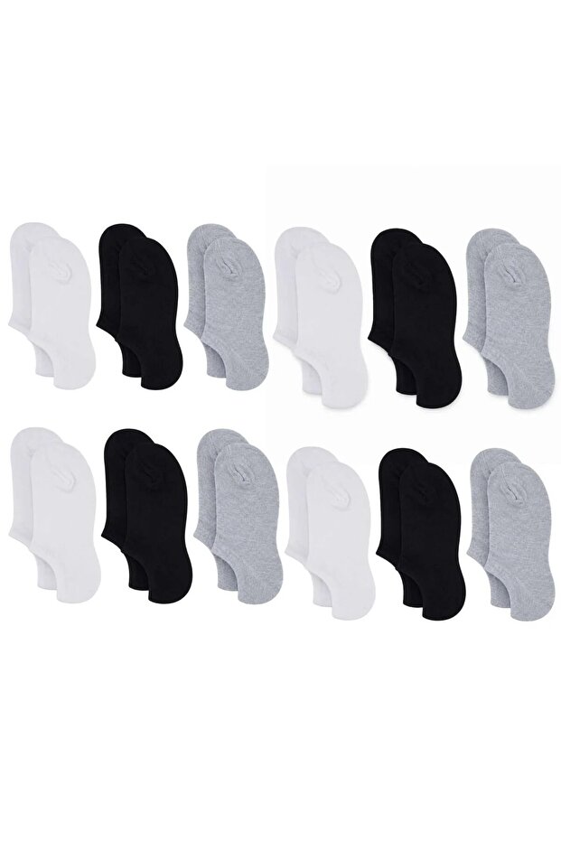 Women's Bamboo 12-Pack Seamless Ballerina Socks Black White Gray Invisible Sneaker Socks Breathable Soft