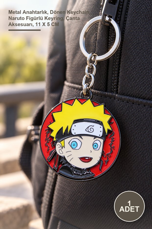 1 Piece Metal Rotating Naruto Keychain – Metal Keychain, Rotating Keychain, Keyring with Naruto Figure, Bag Accessory, 11 X 5 cm