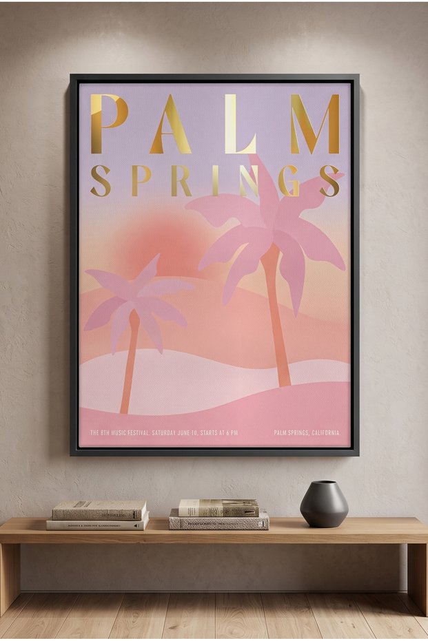 Palm Springs Nature Wall Art | Portrait Framed Canvas Print with Gold Foil Embossed | Luxury Modern Botanical Decor for Living Room