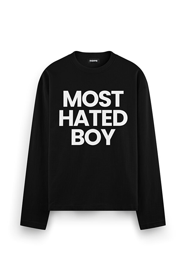 Most Hated Boy Printed Long Sleeve Oversize Fit T-Shirt Black