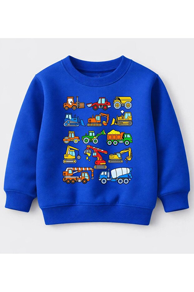 Children's Construction Vehicles Printed Sweatshirt – Excavator, Truck and Dozer Patterned