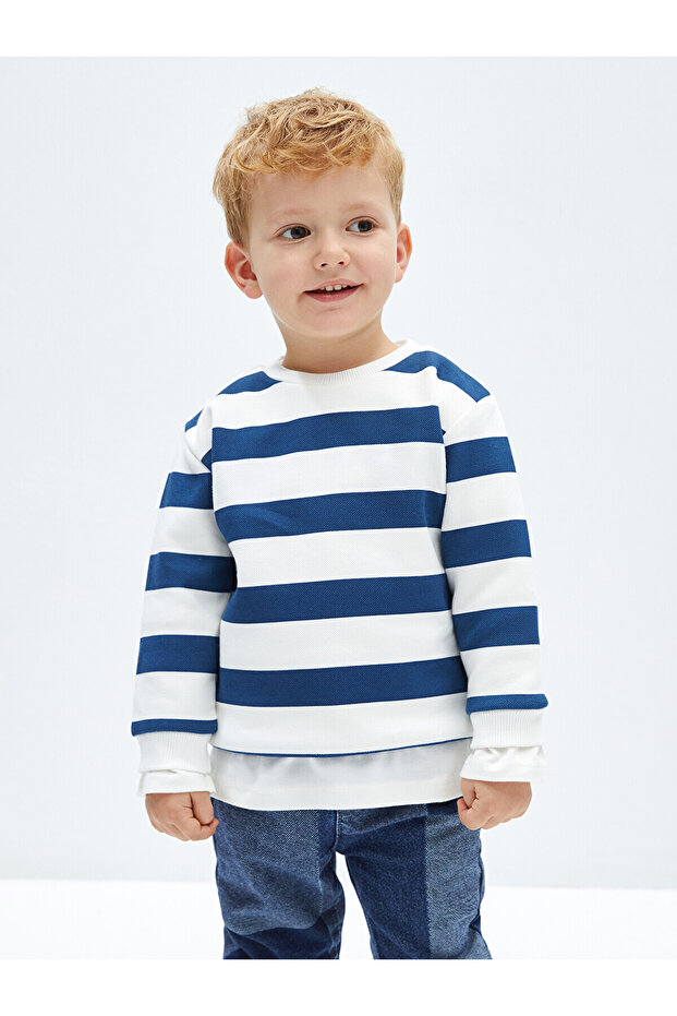 Two Mt Shop Quality Lcw Baby Navy Blue Interlock Striped Standard & Regular Boys' Sweatshirt