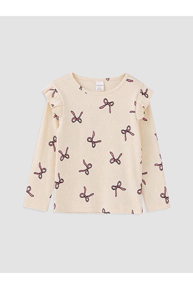 Alita City Ecru Camisole Patterned Tight & Slim Long Sleeve Girls' T-Shirt with a Difference