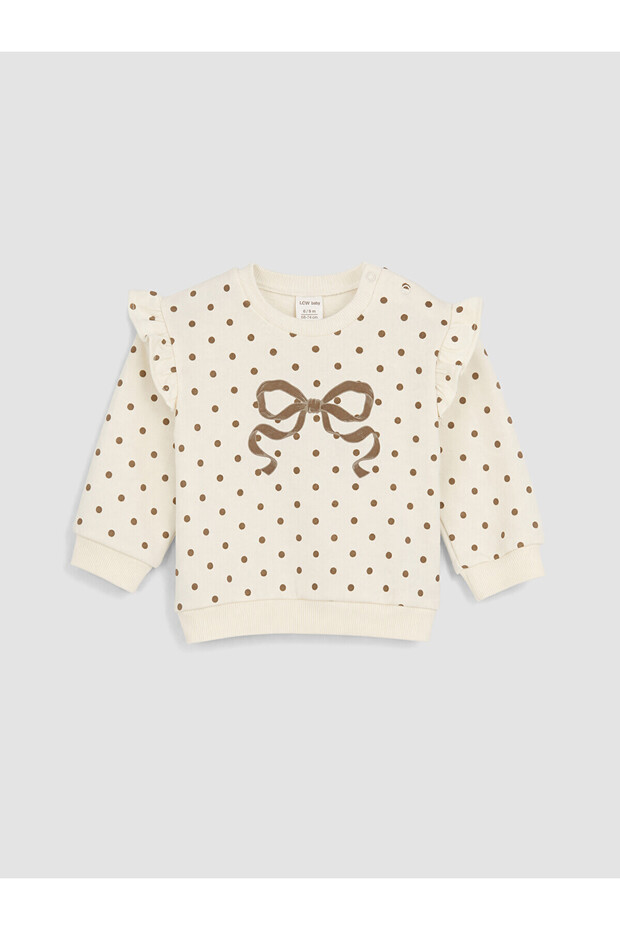 Two Mt Shop Quality Lcw Baby Ecru Polka Dot Baby Girl Thick Sweatshirt