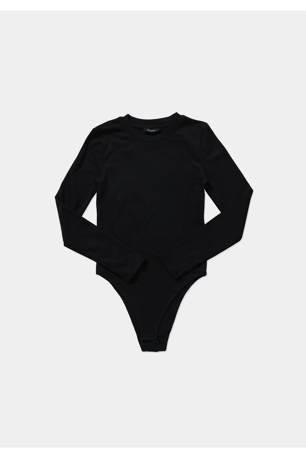 Slim Fit Round Neck Plain Women's Black Long Sleeve T-Shirt