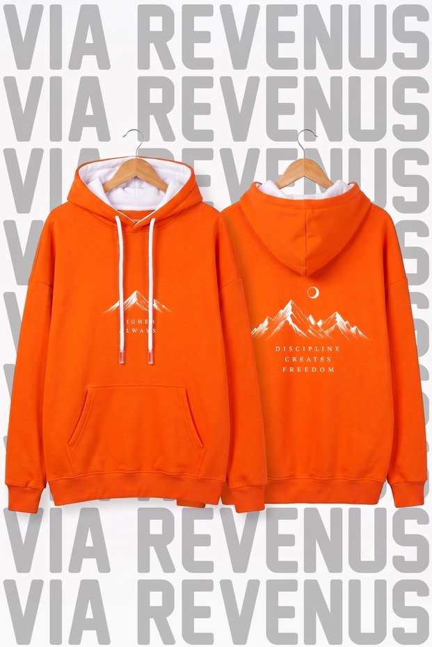 Higher Always Printed Wide Fit Hoodie Sweatshirt - 3 Thread Fleece Hood Lining with Rope Detail