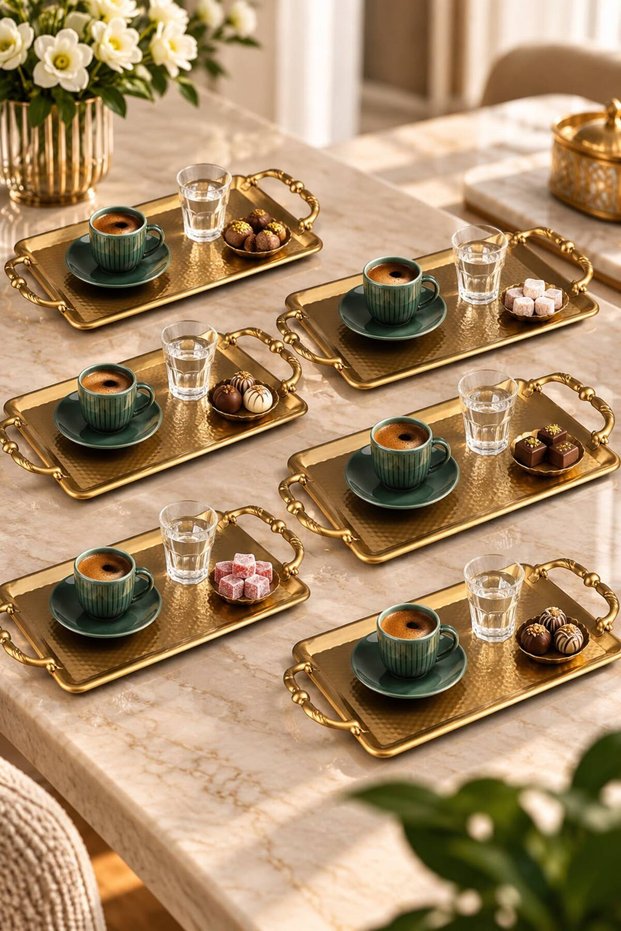 6 Pieces ✨ Antique Alara Presentation Tray Metal Tray with Handle | | Coffee Presentation Tray Turkish Coffee Tray Tea Serving Tray Presentation Tray Guest Catering Tray Does Not Leave Handprints | | El Kesmez | | Service Tray