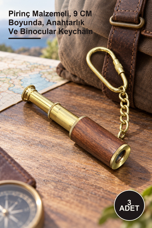 3 Pieces of Brass Binocular Keychains – Made of Brass Material, 9 cm in Length, Keychain and Binocular Keychain