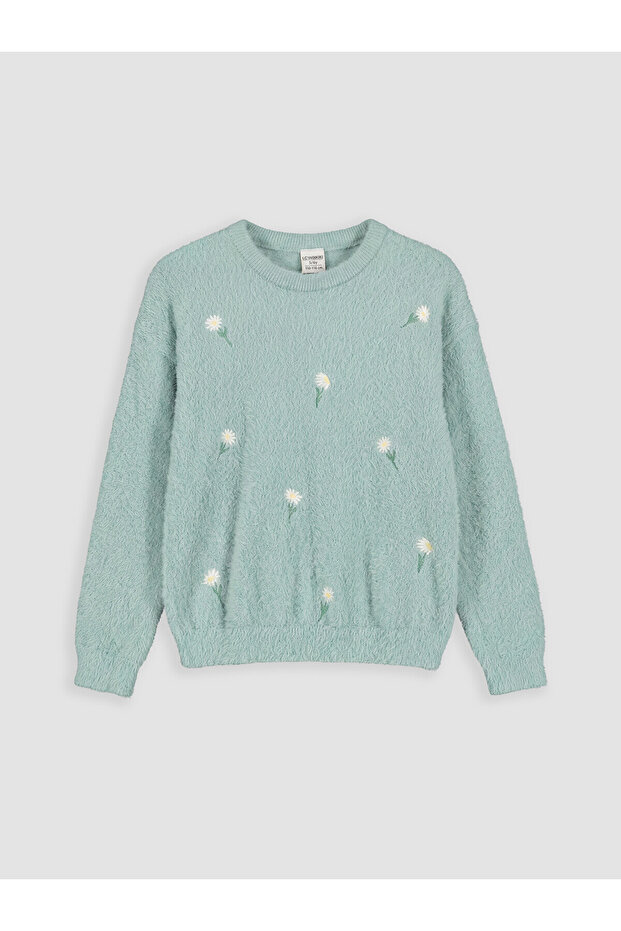 Two Mt Shop Quality Green Oval Collar Embroidered Girls' Knit Sweater