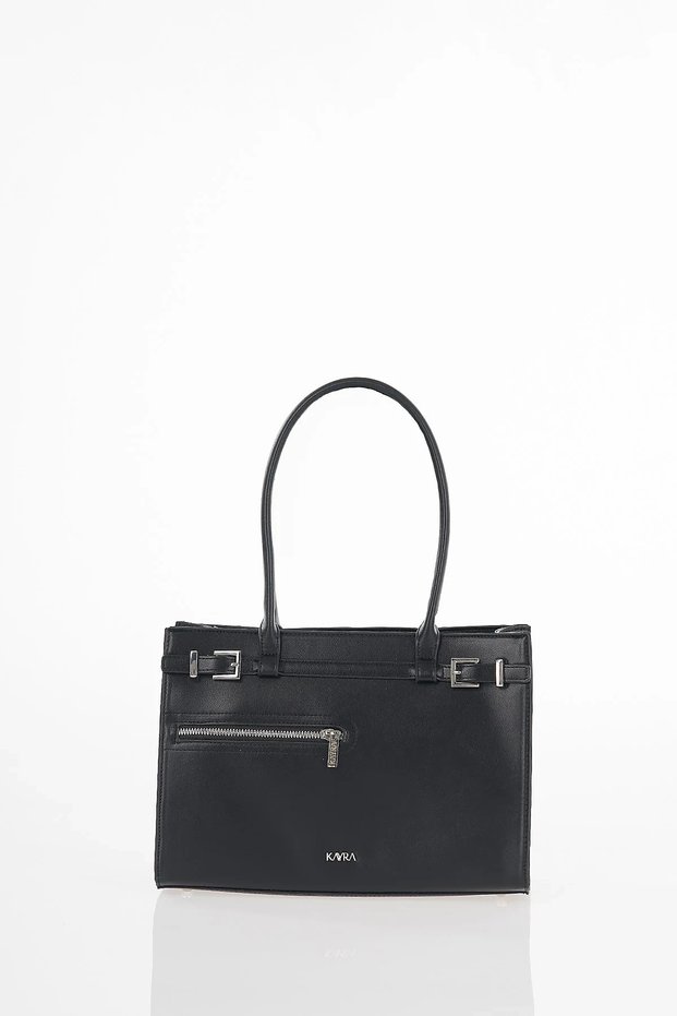 Zipper Detailed Shoulder Bag Black
