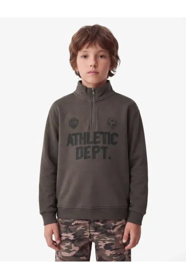 Printed Long Sleeve Embroidered Cotton Half-Zip Stand Collar Sweatshirt