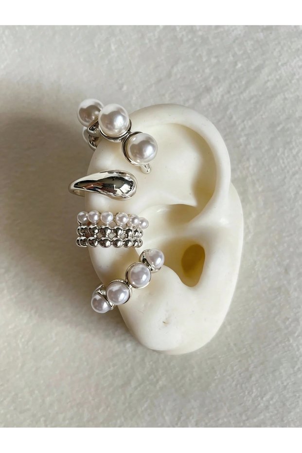 AYA6621802HB 4pcs Exaggerated Fashion Vintage Coin Pearl Waterdrop Wide Clip-On Earrings Set For Wom