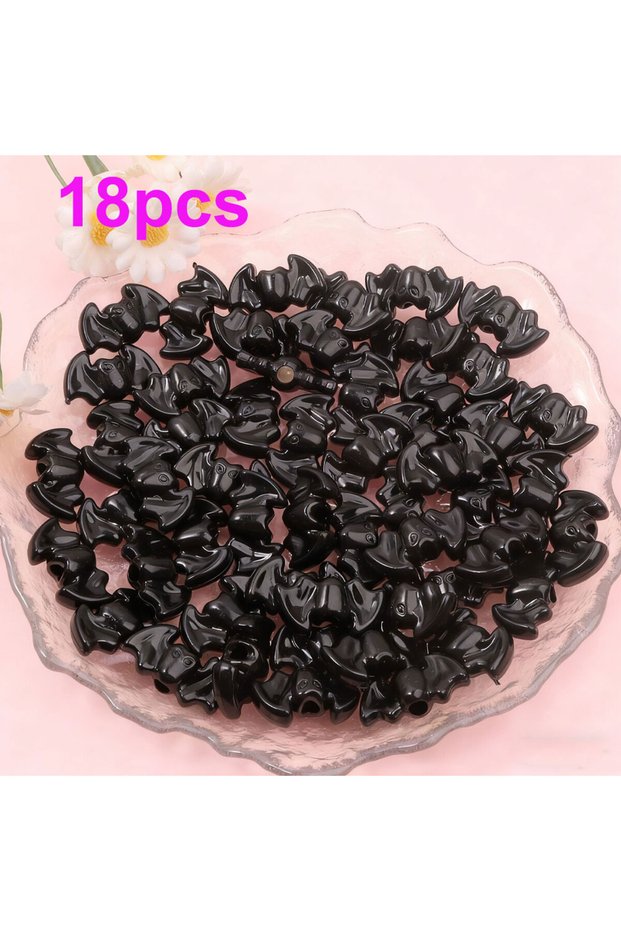 18pcs 18/64/112pcs Black Acrylic Halloween Bat Beads & Bead Assortments for DIY Bracelets, Necklaces