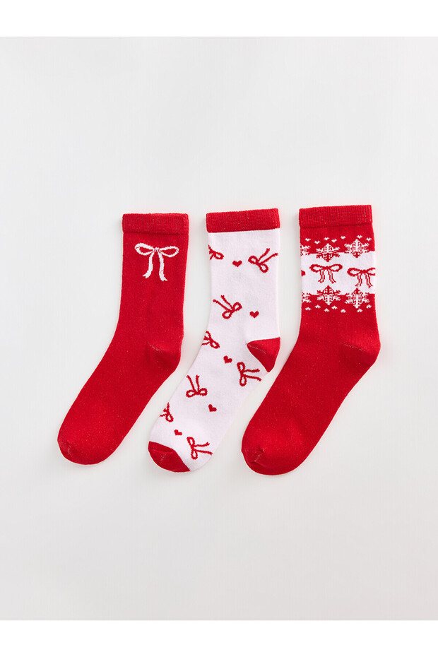 Alita City Red Patterned 3-Pack Women's Socks with a Difference