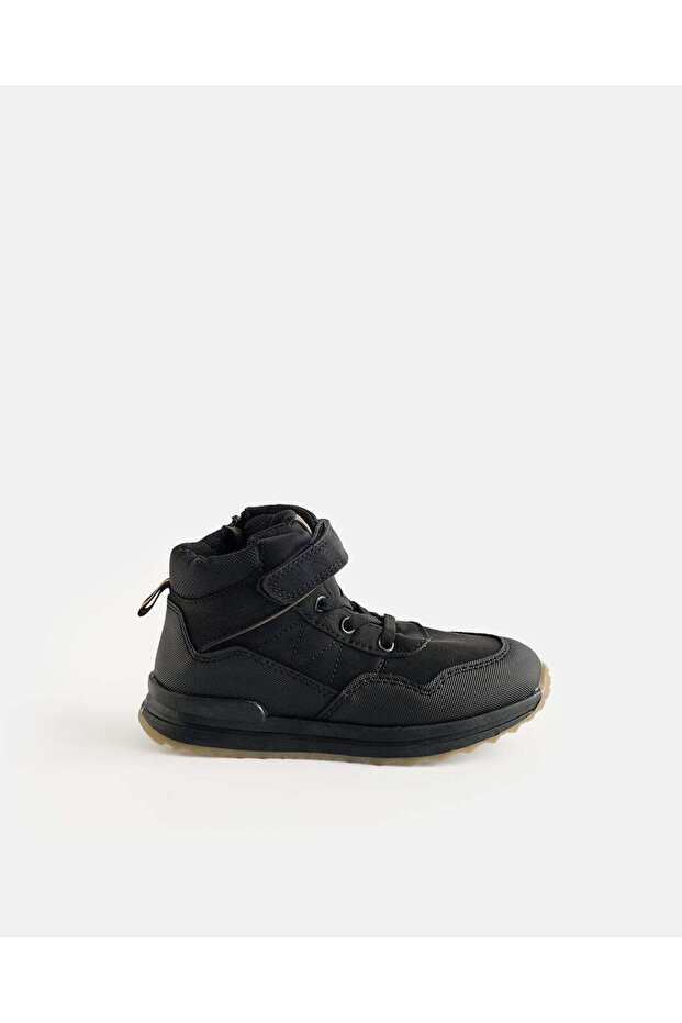 Boys Black Material Block Utility Boots