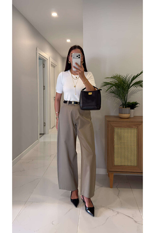 Vinda Khaki High Waist Balloon Cut Trousers