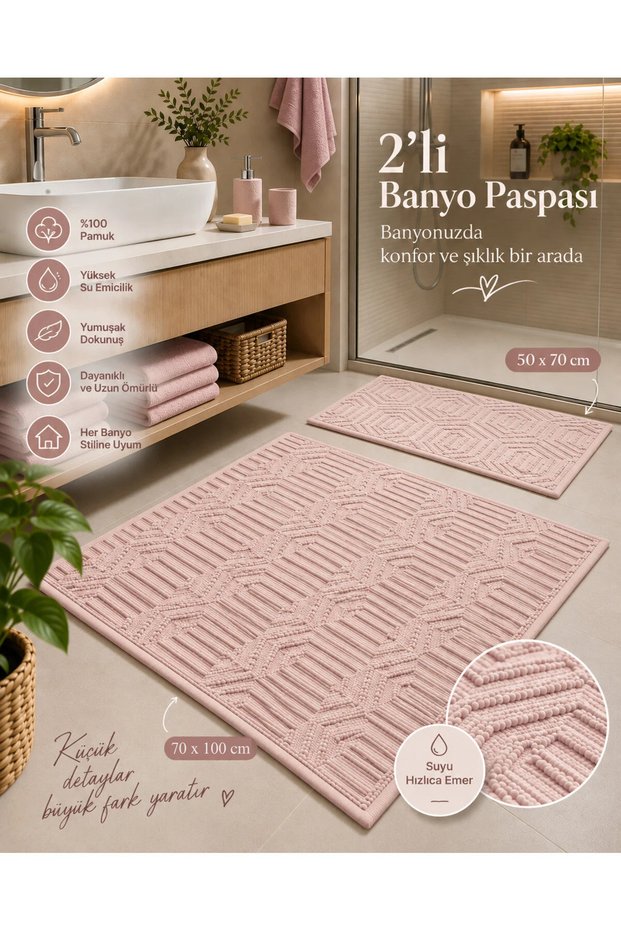2-Piece Bathroom Mat Set Powder Soft Machine Washable 50X70 and 70X100