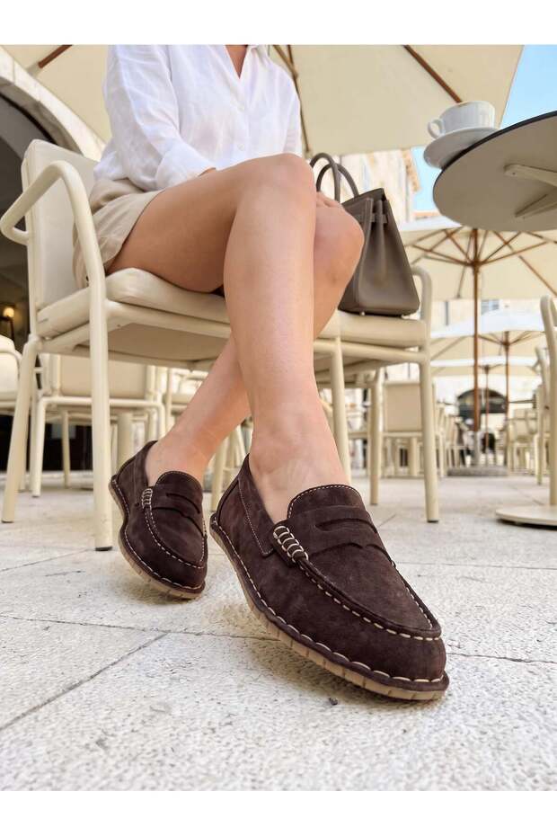İzel 155 Brown Suede Genuine Leather Women's Shoes
