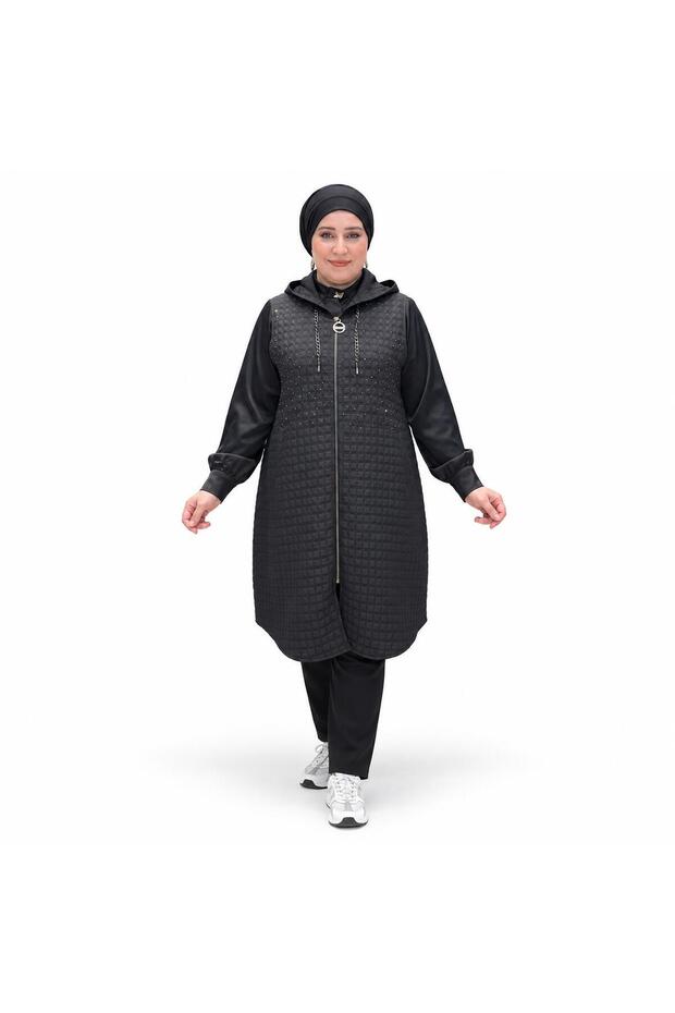 Women's Plus Size Stone Embroidered Quilted Vest