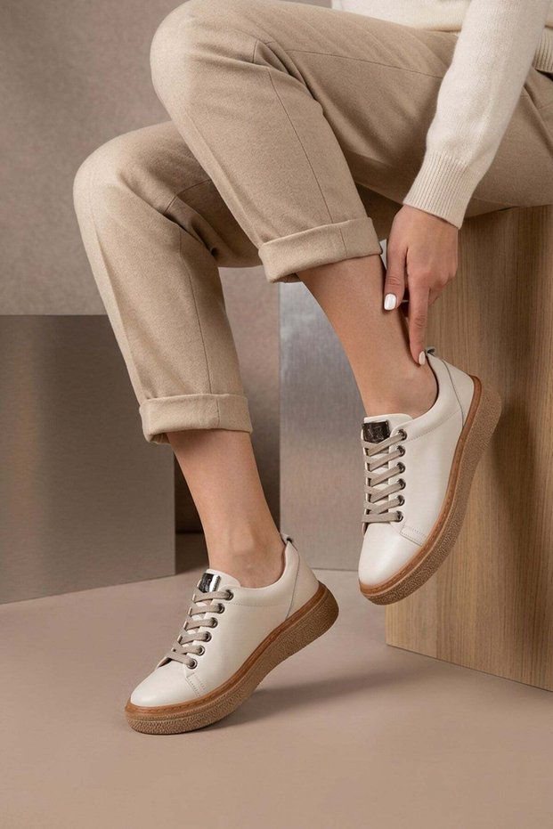 Dori̇n Genuine Leather Women's Daily Shoes Beige