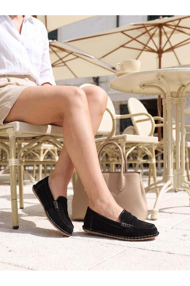 İzel 155 Black Suede Genuine Leather Women's Shoes