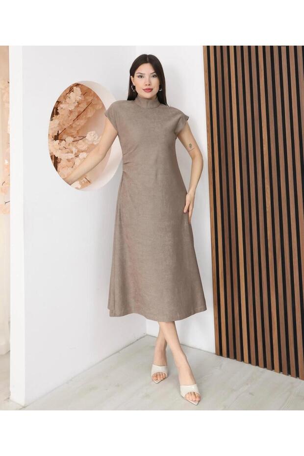Half-Necklace Short Sleeve Midi Dress