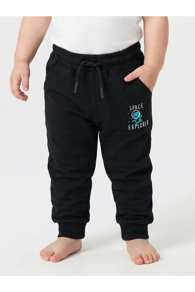Baby Boy Black Graphic Print Cuffed Hem Joggers