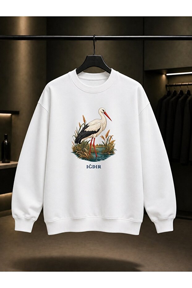 Iğdır Aras Stork Printed Unisex 100% Cotton Sweatshirt