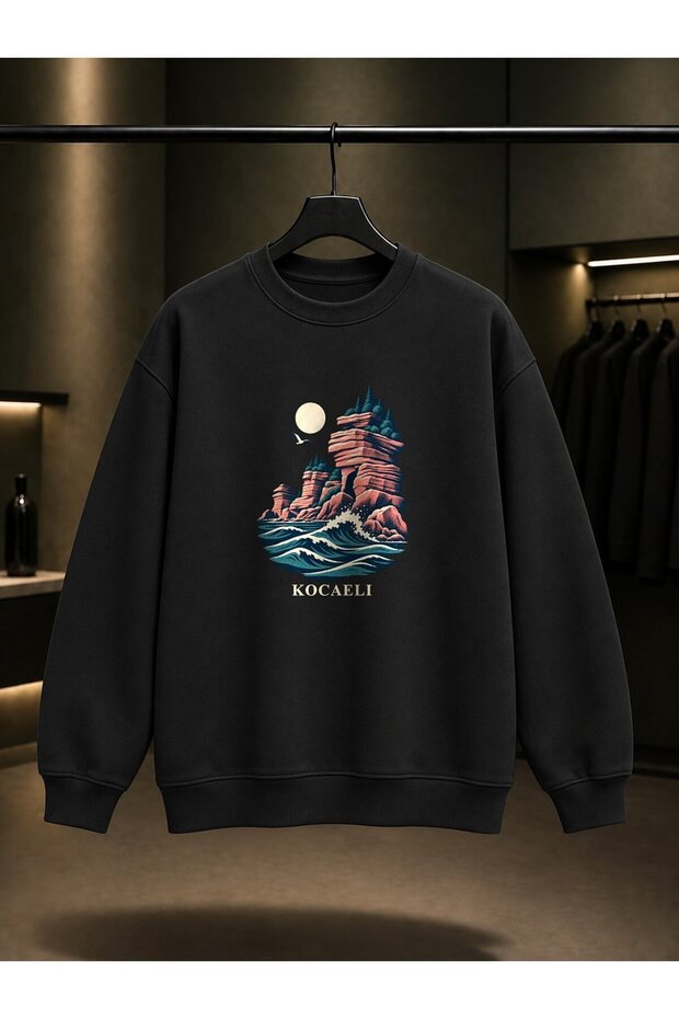 Kocaeli Kerpe Pink Rocks Printed Unisex 100% Cotton Sweatshirt