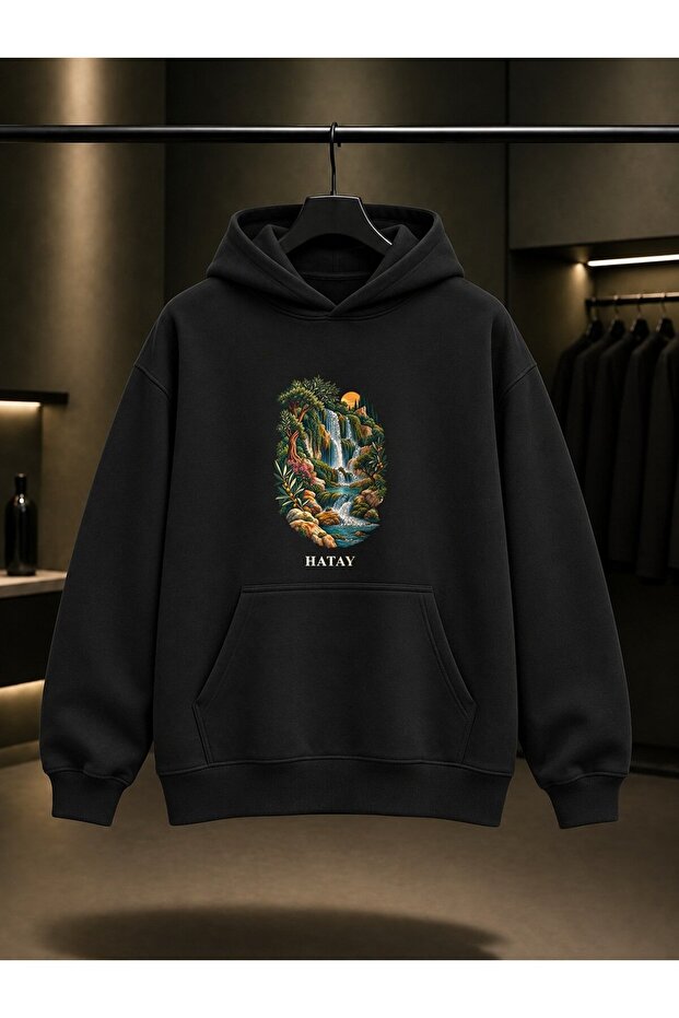 Hatay Harbiye Waterfalls Printed Unisex 100% Cotton Hooded Sweatshirt
