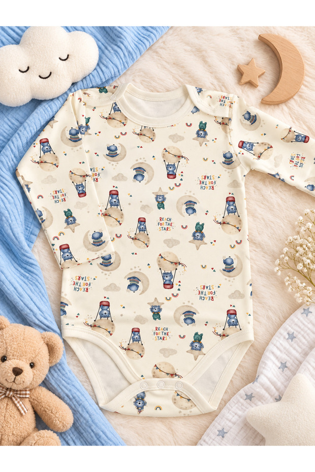 Long-Sleeved Snap Fastener Bodysuit 100% Cotton 1. Quality Fabric with Digital Printing and Colorful Patterns, Suitable for Ages 3-6.