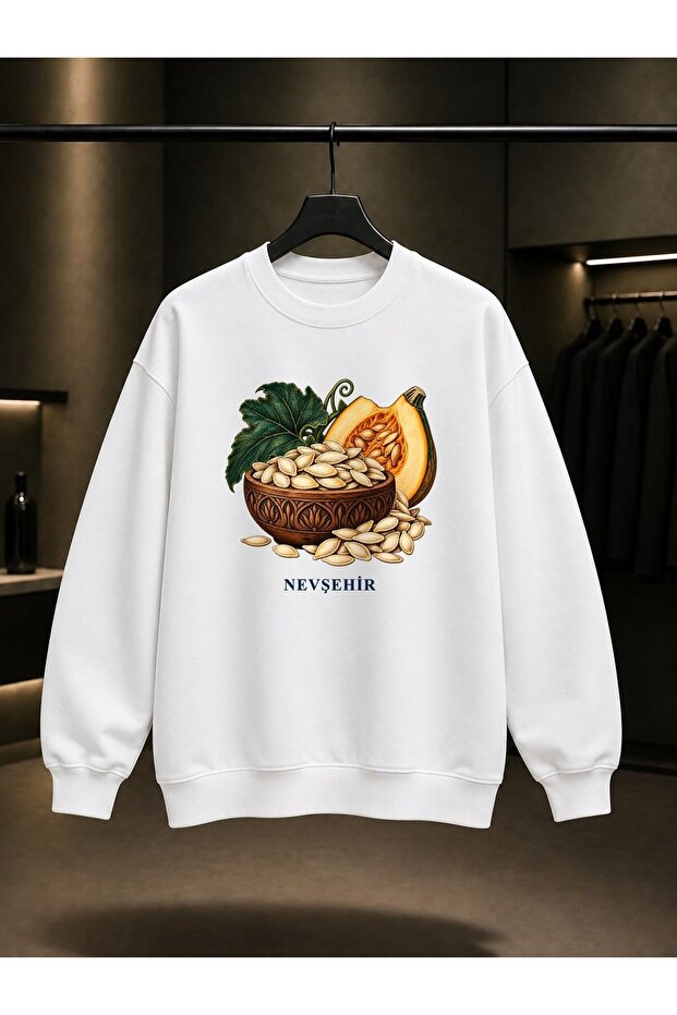 Nevşehir Pumpkin Seed Printed Unisex 100% Cotton Sweatshirt