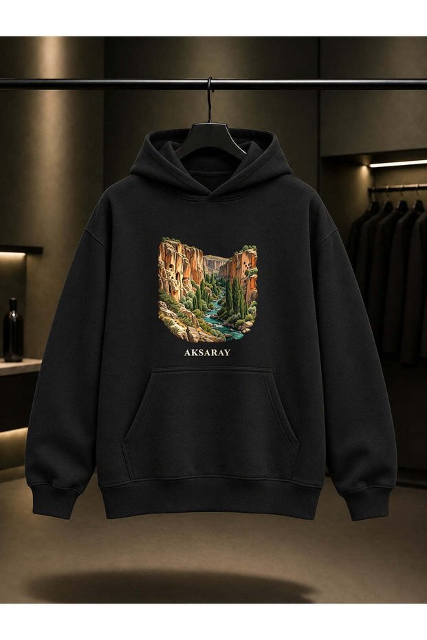 Aksaray Ihlara Vadisi Printed Unisex 100% Cotton Hooded Sweatshirt