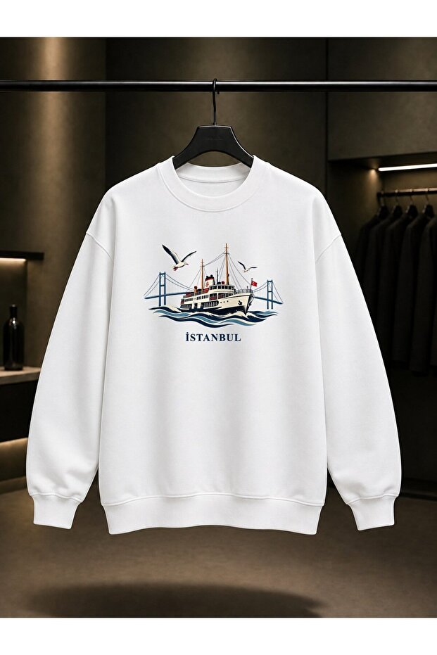 Istanbul Bosphorus Steamboat Printed Unisex 100% Cotton Sweatshirt