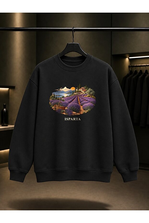 Isparta Kuyucak Lavanta Printed Unisex 100% Cotton Sweatshirt