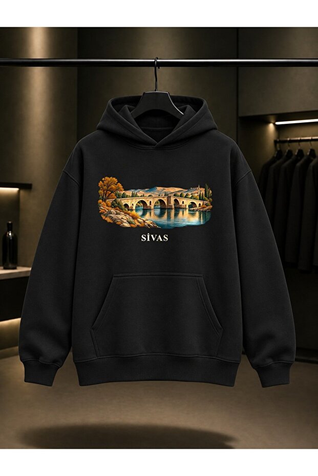 Sivas Curve Bridge Printed Unisex 100% Cotton Hooded Sweatshirt