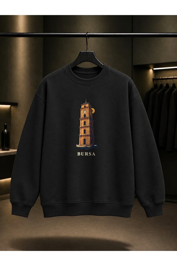 Bursa Tophane Clock Tower Printed Unisex 100% Cotton Sweatshirt