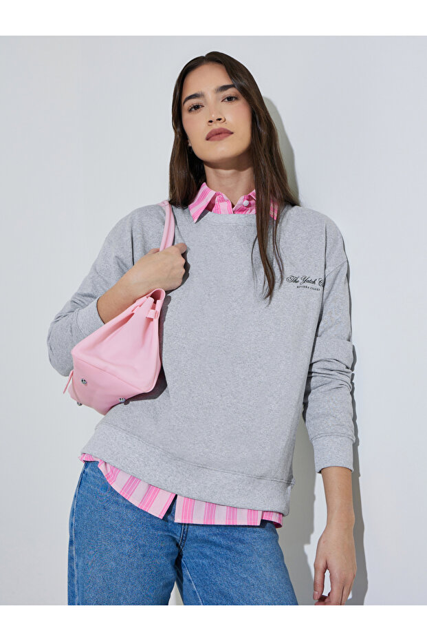 Grey Slogan Print Long Sleeves Relaxed Fit Sweatshirt