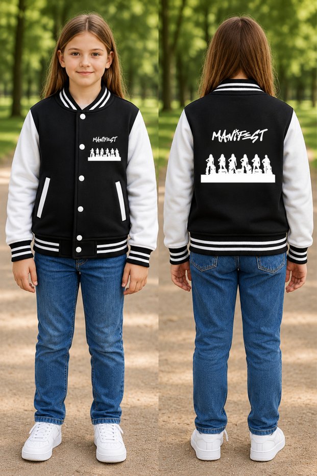 Manifest Printed Black Snap-On College Jacket (3-Thread Shardoon Thick Fabric)