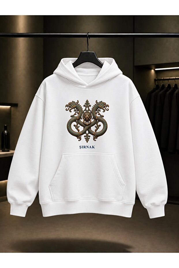 Şırnak Cizre Dragon Mallet Printed Unisex 100% Cotton Hooded Sweatshirt