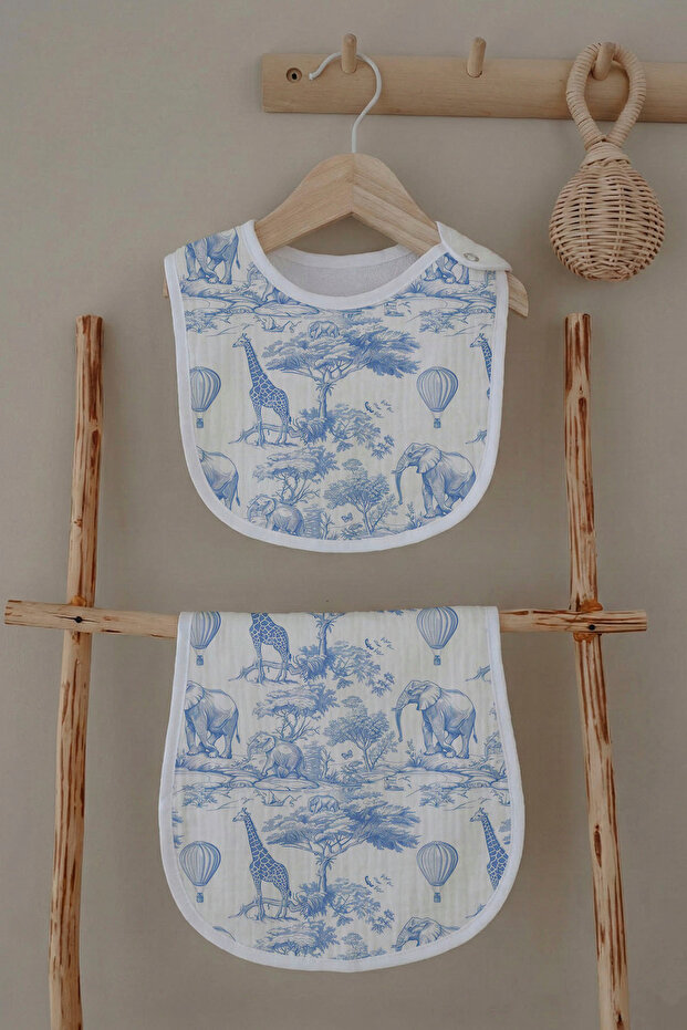 Muslin Apron and Shoulder Cloth - Blue Toile De Jouy