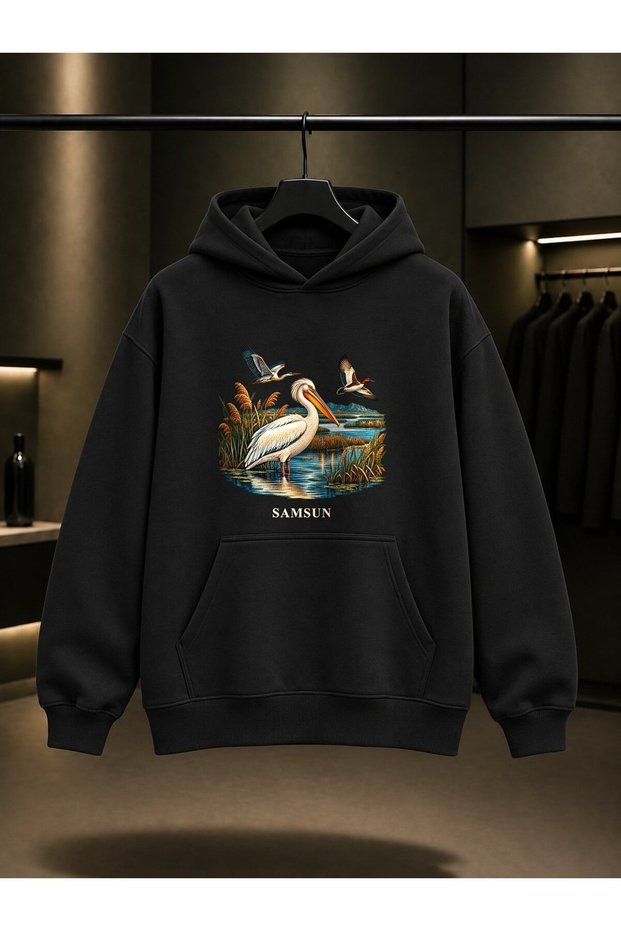 Samsun Kızılırmak Delta Printed Unisex 100% Cotton Hooded Sweatshirt