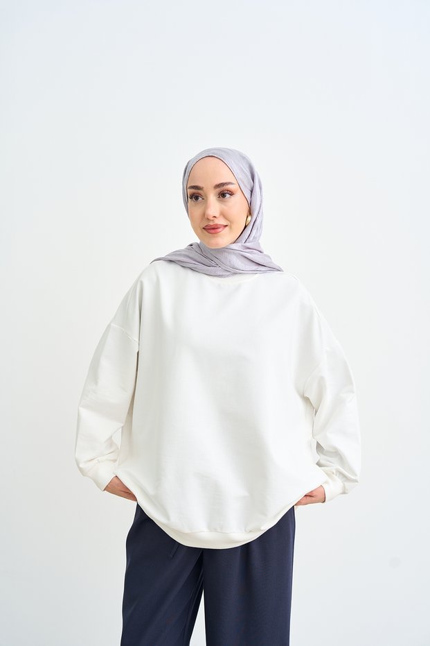 Women's Crew Neck Oversize Sweatshirt Ecru